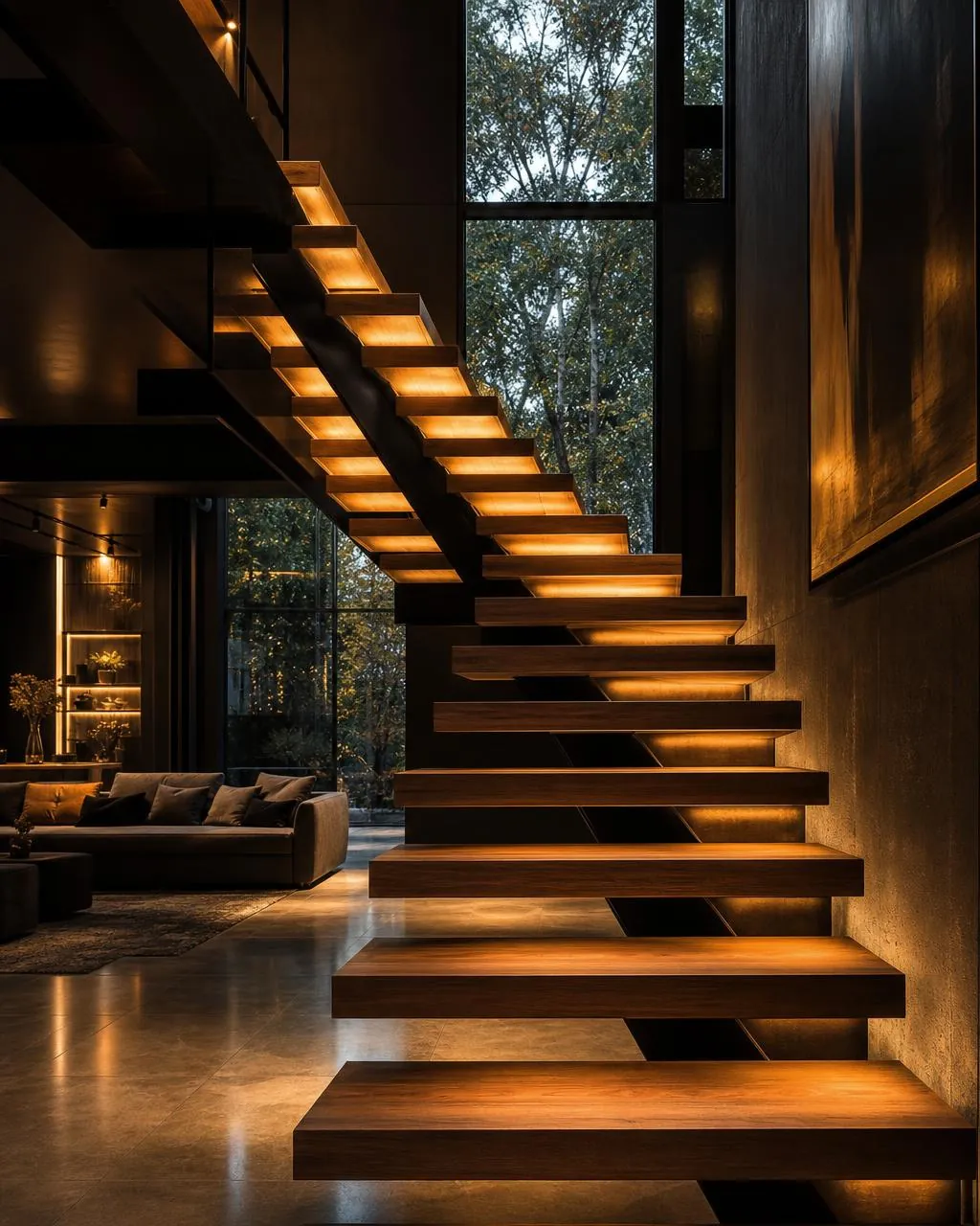 Escalera flotante con estructura metálica y madera en Pereira – Vidrios y Aluminios JE