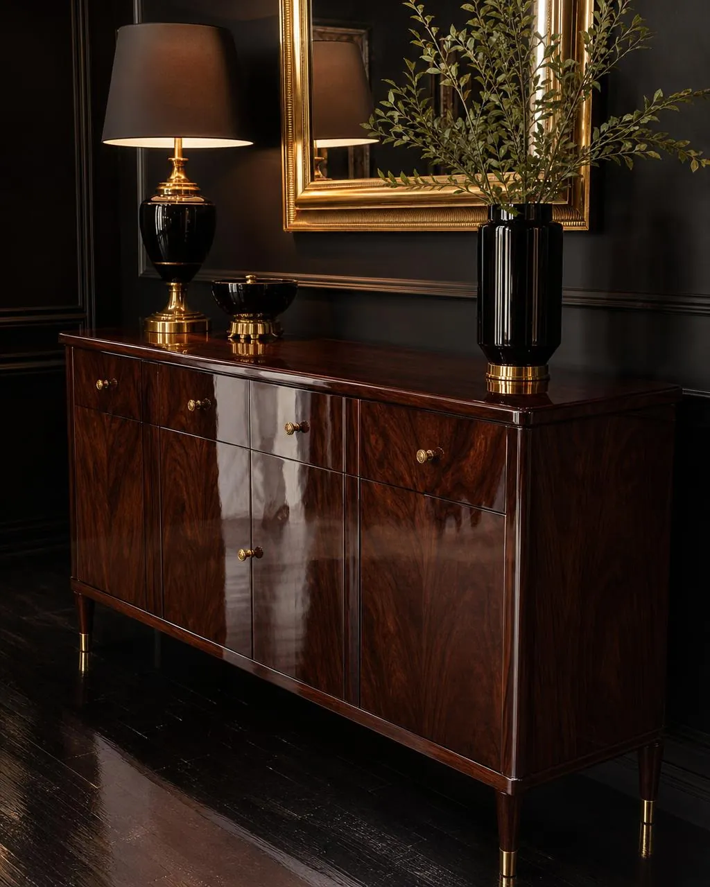 Mueble de madera restaurado con acabado brillante en poliuretano